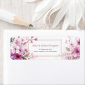 Magenta Plum Flower Watercolor Gold Double Frame ラベル (インサイチュ)