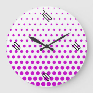 Magenta Polka Dot Modern White ラージ壁時計