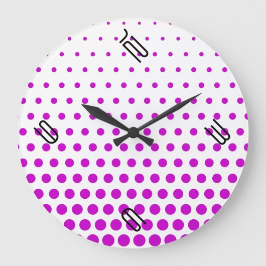 Magenta Polka Dot Modern White ラージ壁時計 (正面)