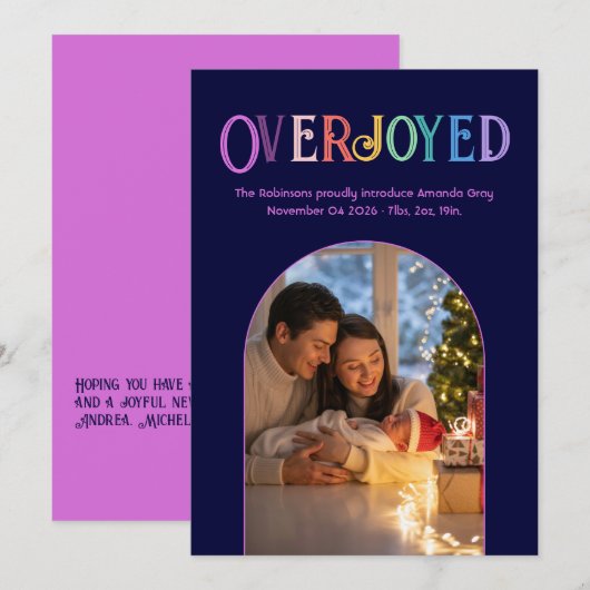 Magenta Pop Xmas Baby Birth Announcement Photo シーズンカード (正面/裏面)