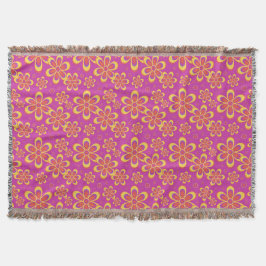 Magenta Purple Yellow Groovy Flower Pattern スローブランケット