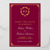 Magenta QR Code Photo Wedding Save the Date Gold 箔招待状 (正面)