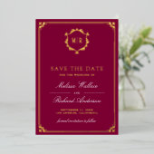 Magenta QR Code Photo Wedding Save the Date Gold 箔招待状 (立ち正面)