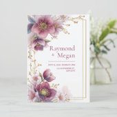 Magenta Rose Hellebore Botanical Frame Wedding 招待状 (スタンド正面)