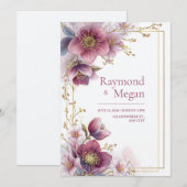 Magenta Rose Hellebore Botanical Frame Wedding 招待状 (正面/裏面)