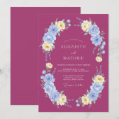 Magenta Splendid Botanical Wedding 招待状 (正面/裏面)