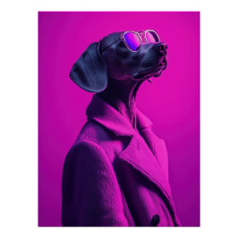 Magenta Swagger: Stylish Weimaraner in Pink Coat ポスター