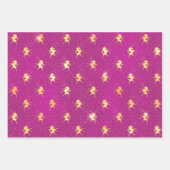 Magenta Unicorn & Gold Damask Pattern ラッピングペーパーシート (正面)