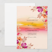 Magenta Vibrant Sunset Wedding 招待状 (正面/裏面)