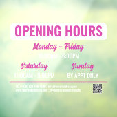 Magenta White Retro Script QR Code Opening Hours ウィンドウサイン (シート3)