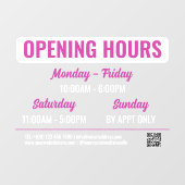 Magenta White Retro Script QR Code Opening Hours ウィンドウサイン (シート)