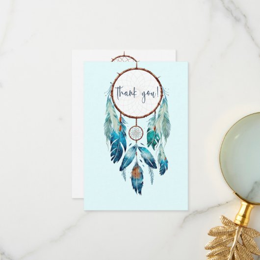 Magic Aquamarine Dreamcatcher Baby Shower サンキューカード (正面/裏面インサイチュ)