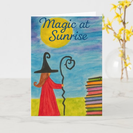 Magic at Sunrise – Watercolor Witch Greeting  カード (黄色い花)