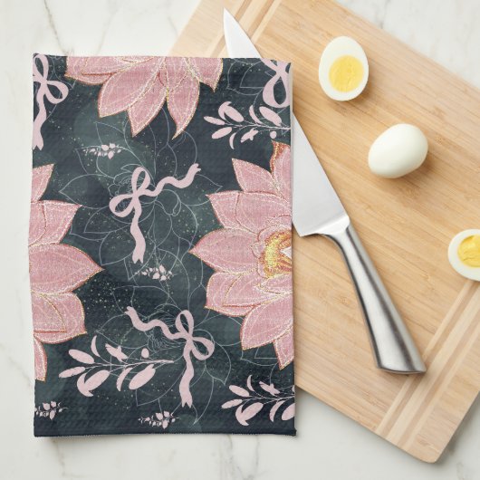 Magic florals with glitter design  キッチンタオル (四つ折り)