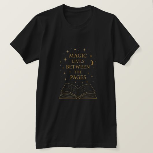 Magic Lives Between The Pages | Book Lover Dark Ae Tシャツ (デザイン正面)