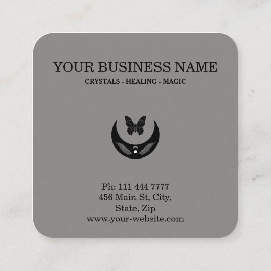 Magic Moon Feathers Moth Boho Universe スクエア名刺 (裏面)