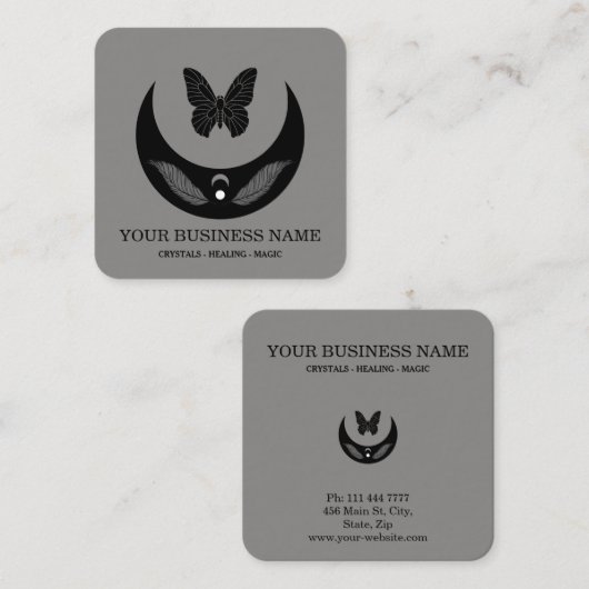 Magic Moon Feathers Moth Boho Universe スクエア名刺 (正面/裏面)