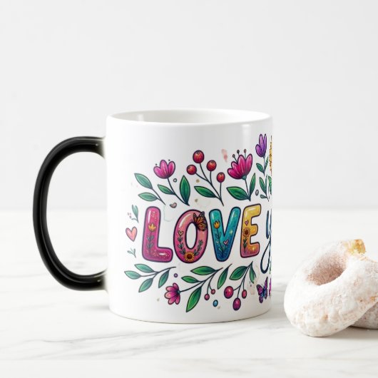 Magic Morphing Mug - Floral Sunflower "Love You Mo モーフィングマグカップ (ドーナツ)