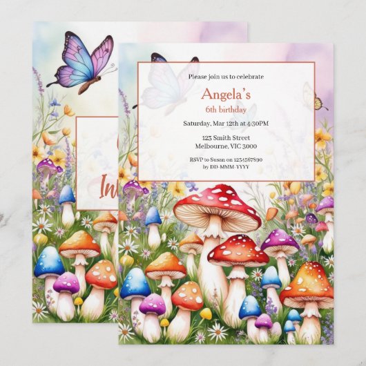 Magic Mushrooms Birthday Girls Invitation 招待状 (正面/裏面)