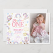 Magic One Rainbow Unicorn 1st Birthday Photo 招待状 (正面)