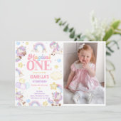 Magic One Rainbow Unicorn 1st Birthday Photo 招待状 (スタンド正面)