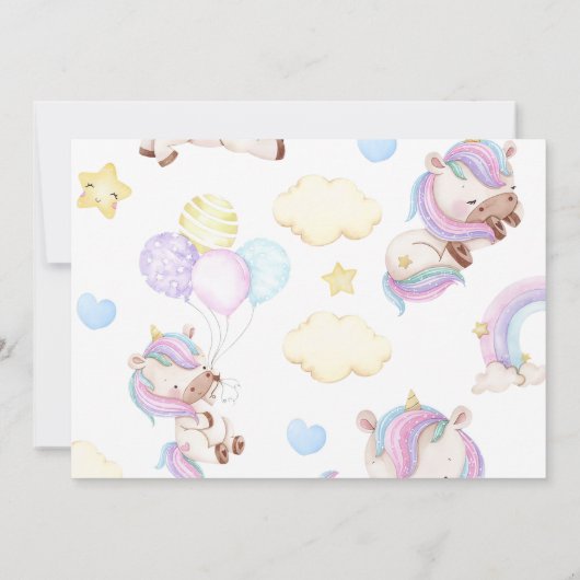 Magic One Rainbow Unicorn 1st Birthday Photo 招待状 (裏面)