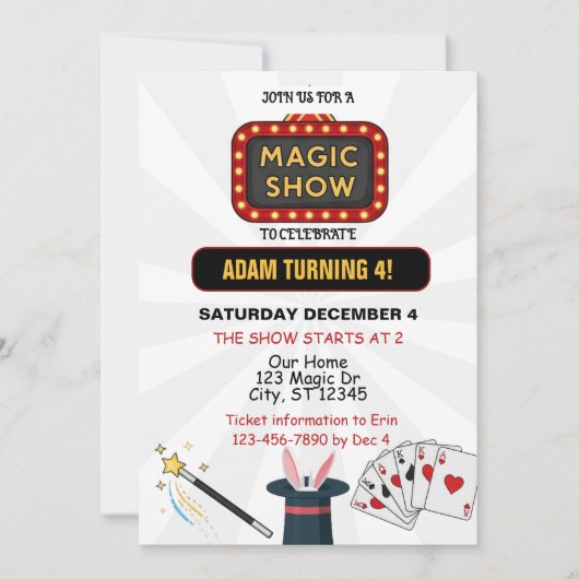Magic Show Birthday Party 招待状 (正面)