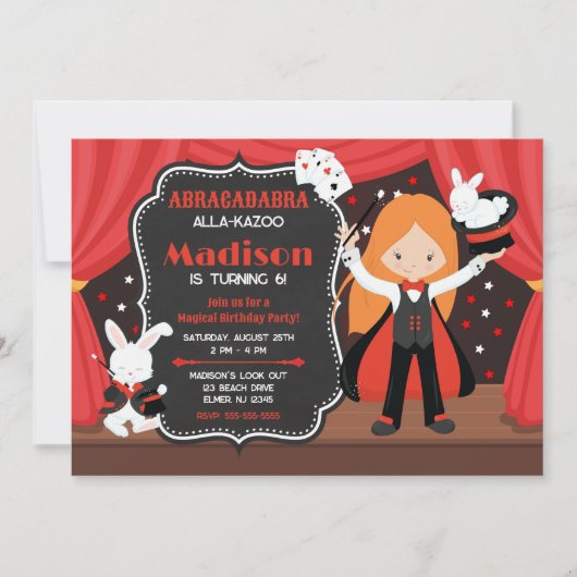 Magic Show Girl Magician Birthday Party 招待状 (正面)
