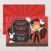 Magic Show Girl Magician Birthday Party 招待状 (正面/裏面)