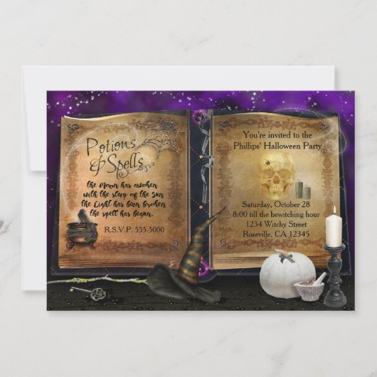MAGIC SPELL BOOK ハロウィン 魔女 パーティー インビテーション (正面)