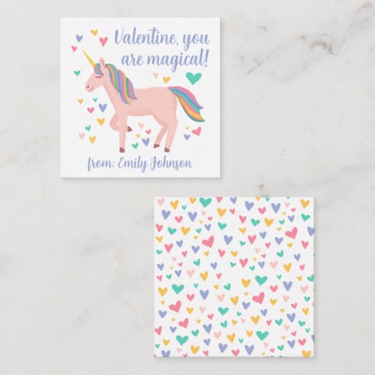 Magic Unicorn Kids Classroom Valentine Card ノートカード (正面/裏面)