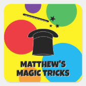Magic wand and magician hat custom stickers スクエアシール (正面)