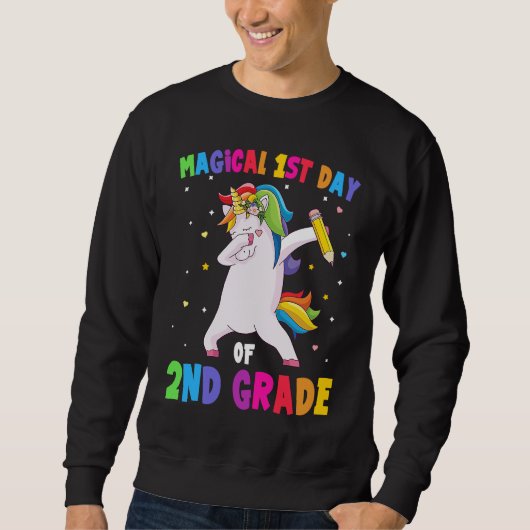 Magical 1st Day Of 2nd Grade Dabbing Unicorn Back  スウェットシャツ (正面)