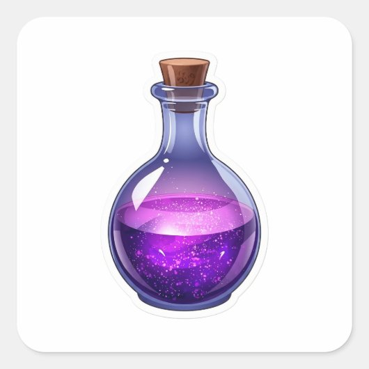 Magical 3D Purple Potion Bottle Fantasy Sticker スクエアシール (正面)