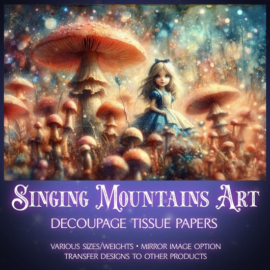 Magical Alice Wonderland Mushroom Grove Decoupage 薄葉紙