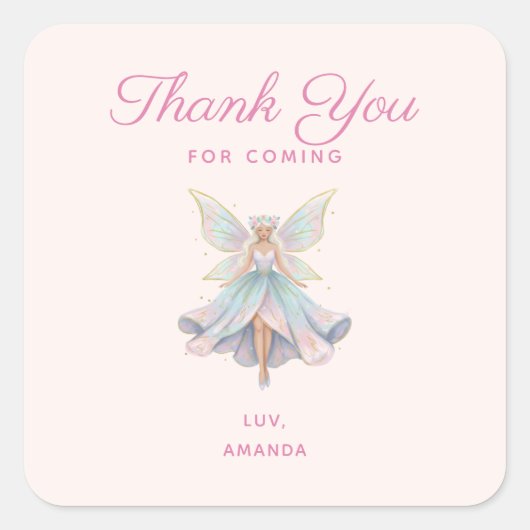 Magical Angel Fairy Pastel Colors Party Thank You スクエアシール (正面)