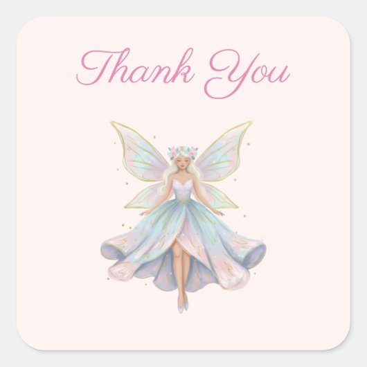 Magical Angel Fairy Pastel Colors Thank You スクエアシール (正面)