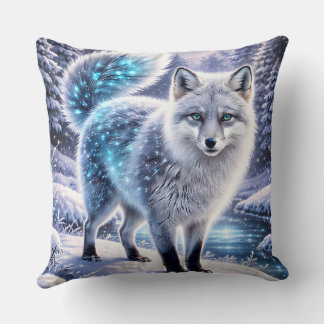 Magical Arctic Fox Pillow – Glowing Winter Fantasy クッション