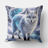 Magical Arctic Fox Pillow – Glowing Winter Fantasy クッション (正面)