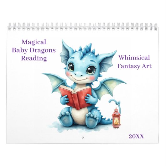 Magical Baby Dragons Reading Whimsical Fantasy Art カレンダー (カバー)