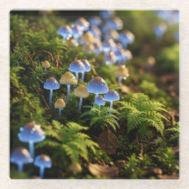 Magical Bioluminescent Fungi - Deep Forest ガラスコースター