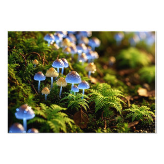 Magical Bioluminescent Fungi - Deep Forest フォトプリント