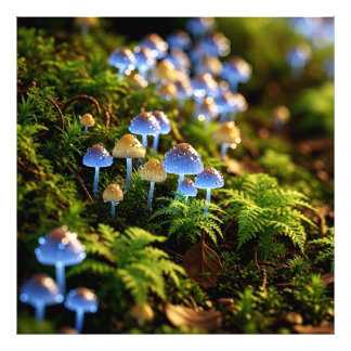 Magical Bioluminescent Fungi - Deep Forest フォトプリント
