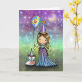 Magical Birthday Little Girl Balloon and Fox カード (黄色い花)