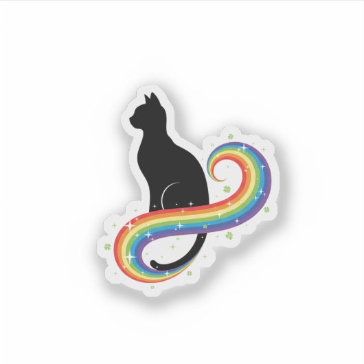 Magical Black Cat With Rainbow Tail Aesthetic  シール (正面)