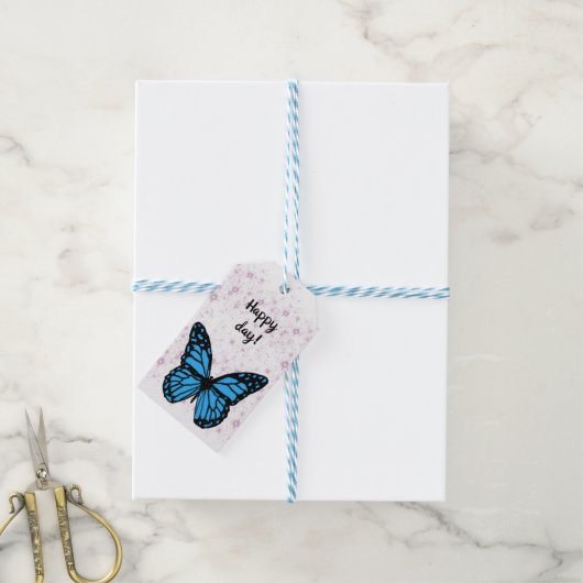 Magical blue butterfly pink glitter art ギフトタグ (より糸付き)