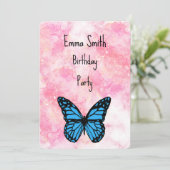 Magical blue butterfly pink glitter art サンキューカード (スタンド正面)