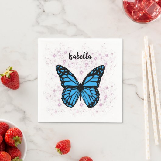 Magical blue butterfly pink glitter art スタンダードカクテルナプキン (インサイチュ)