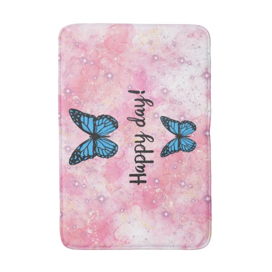 Magical blue butterfly pink glitter art バスマット (正面縦)