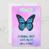 Magical blue butterfly pink glitter art  招待状 (裏面)